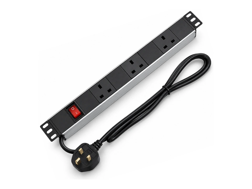 3-Outlet UK Rack PDU — AI-generated concept rendering