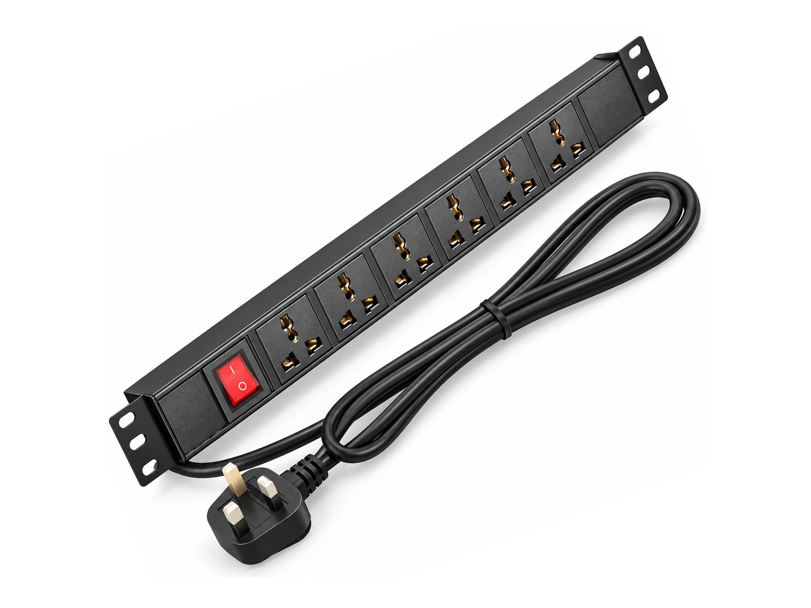 6-Outlet UK Rack PDU — AI-generated concept rendering