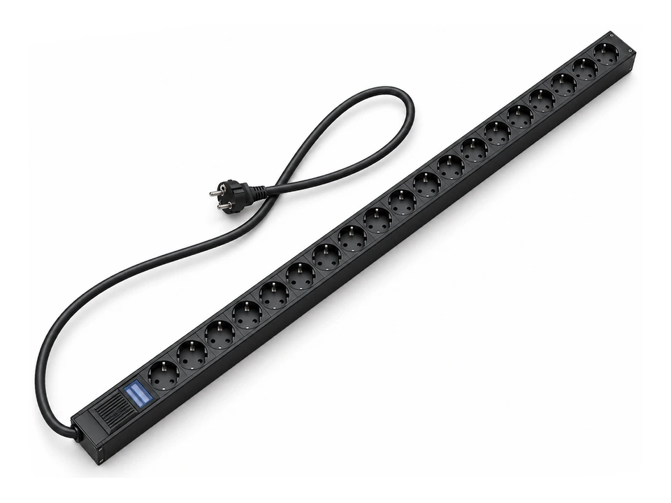 20-Outlet Schuko Metered Rack PDU — AI-generated concept rendering