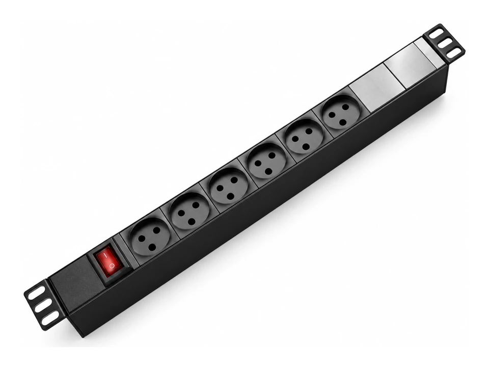 6-Outlet Israeli Rack PDU — AI-generated concept rendering